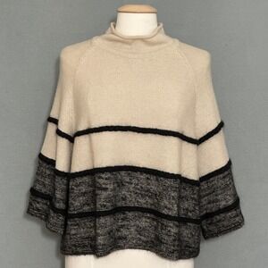 SEN Womens Sweater 1 Small Beige Black Stripe Merino‎ Mohair Cashmere Loose